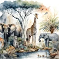 Fototapet fara imbinari Watercolor African Tropical Jungle
