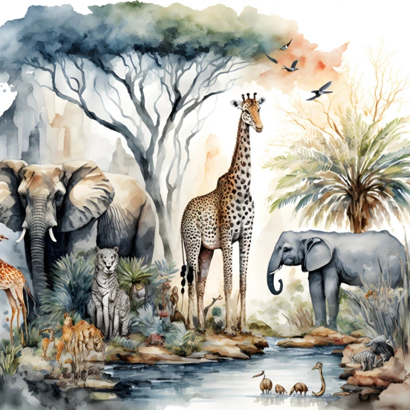 Fototapet fara imbinari Watercolor African Tropical Jungle