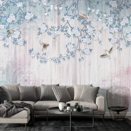 Fototapet fara imbinari Blooming Branches Stand Gracefully Against A Luminous Backdrop