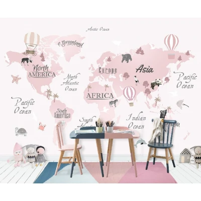 Fototapet fara imbinari Dream Pink World Map Premier Decor