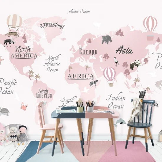 Fototapet fara imbinari Dream Pink World Map