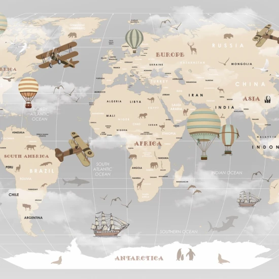 Fototapet fara imbinari Gray World Map Fototapet fara imbinari Gray World Map