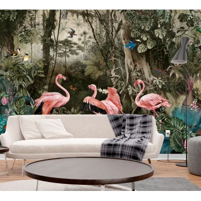 Fototapet fara imbinari Jungle Flamingos Premier Decor