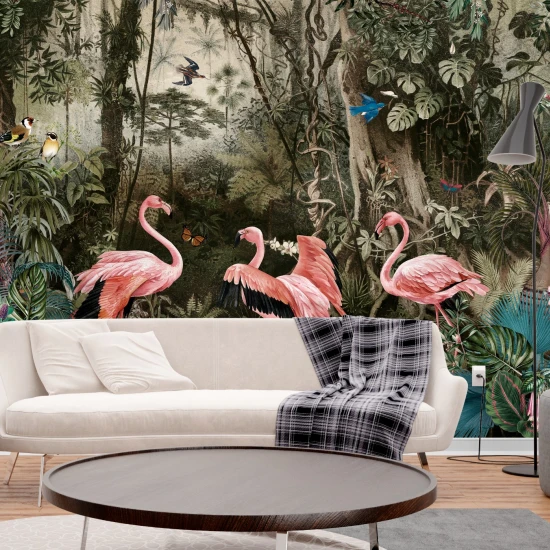 Fototapet fara imbinari Jungle Flamingos