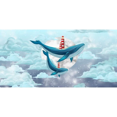 Fototapet fara imbinari Flying Blue Whales With Beacons In The Clouds Premier Decor