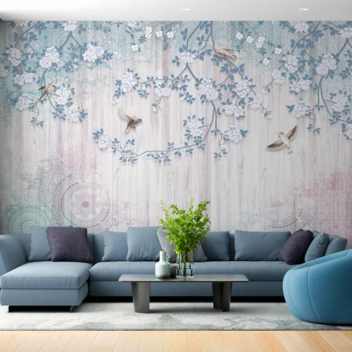 Fototapet fara imbinari Blooming Branches Stand Gracefully Against A Luminous Backdrop