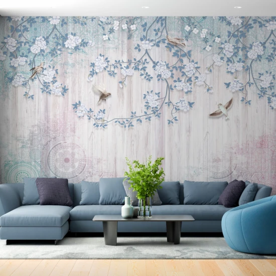 Fototapet fara imbinari Blooming Branches Stand Gracefully Against A Luminous Backdrop