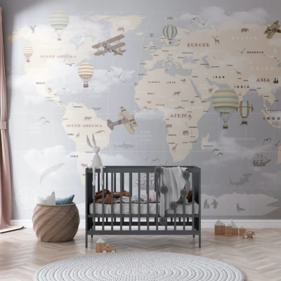 Fototapet fara imbinari Gray World Map Premier Decor