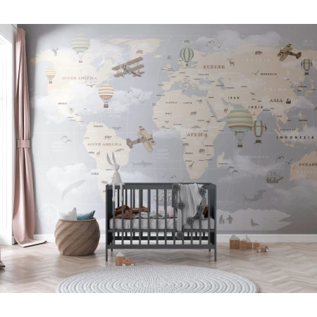 Fototapet fara imbinari Gray World Map Premier Decor