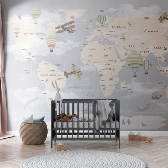 Fototapet fara imbinari Gray World Map Fototapet fara imbinari Gray World Map