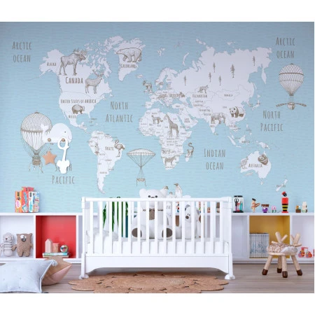 Fototapet fara imbinari Retro Blue Map Premier Decor