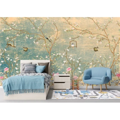 Fototapet fara imbinari Copac Înflorit cu Păsări Premier Decor