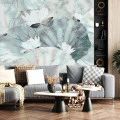 Fototapet fara imbinari Lotus Flowers And Leaves On A Vintage Textured