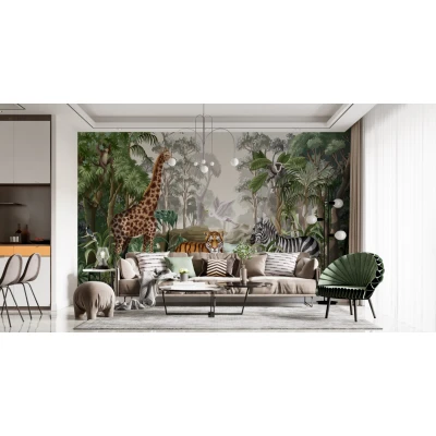 Fototapet fara imbinari Jungle Landscape With Wild Animals Premier Decor