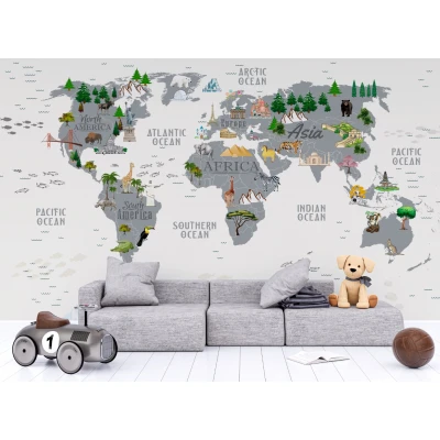 Fototapet fara imbinari World Map With Gray Continents Premier Decor