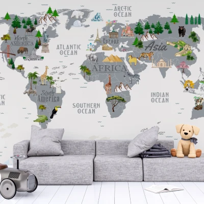 Fototapet fara imbinari World Map With Gray Continents Premier Decor