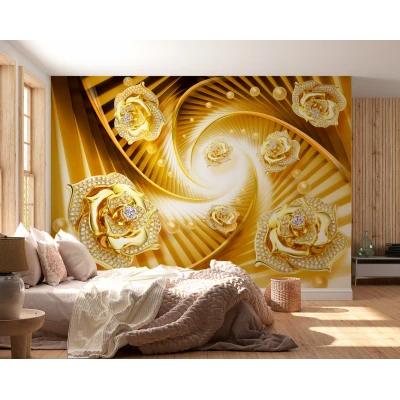 Fototapet fara imbinari Gold flowers Premier Decor