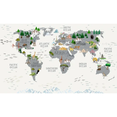 Fototapet fara imbinari World Map With Gray Continents Premier Decor