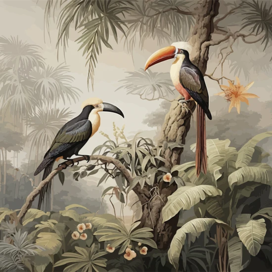 Fototapet fara imbinari Parrots in Jungle