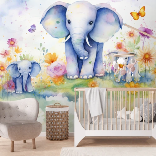 Fototapet fara imbinari Watercolour Elephant