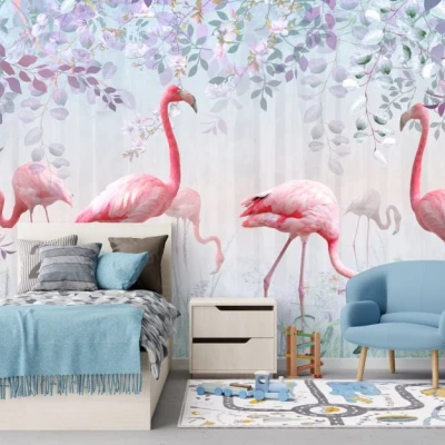 Fototapet fara imbinari Flamingo Și Flori Premier Decor