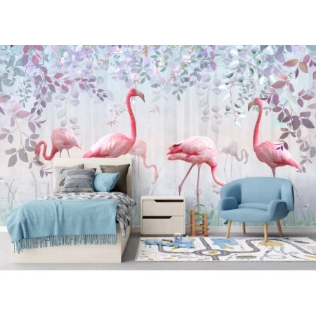 Fototapet fara imbinari Flamingo Și Flori Premier Decor