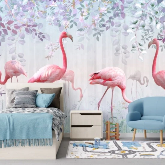 Fototapet fara imbinari Flamingo Și Flori