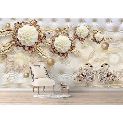 Fototapet fara imbinari Flori Aurii 3D Premier Decor