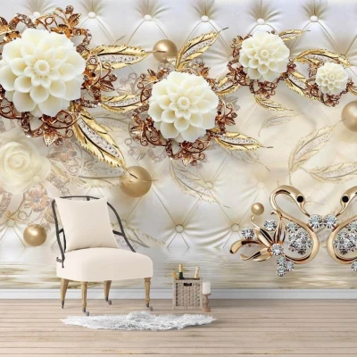 Fototapet fara imbinari Flori Aurii 3D Premier Decor