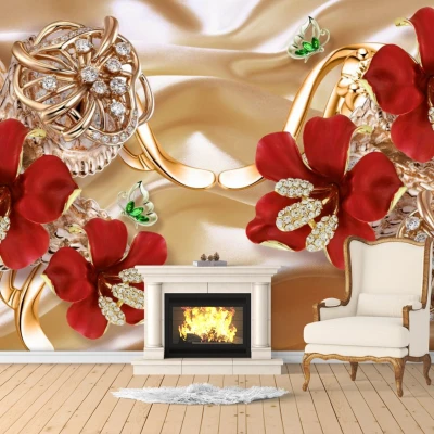 Fototapet fara imbinari Flori Rosii 3D Premier Decor