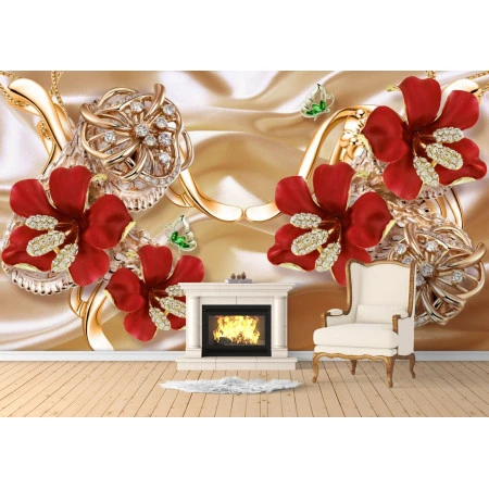 Fototapet fara imbinari Flori Rosii 3D Premier Decor