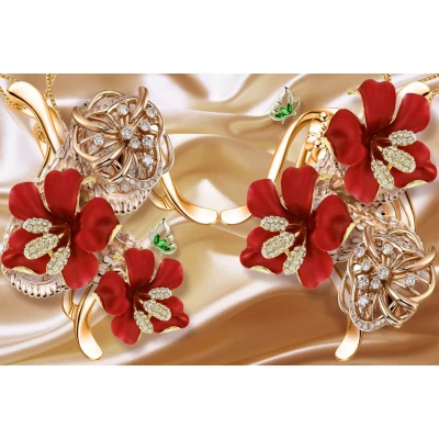 Fototapet fara imbinari Flori Rosii 3D Premier Decor