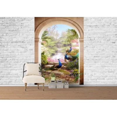 Fototapet fara imbinari Frescă cu Păun Premier Decor
