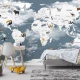 Fototapet Copii: Harta Lumii pe Cer cu Nori și Animăluțe, Fără Îmbinări Fototapet Copii: Harta Lumii pe Cer cu Nori și Animăluțe, Fără Îmbinări