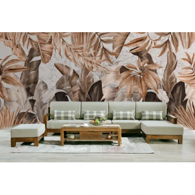 Fototapet fara imbinari Jungle Ocher Leaves Premier Decor