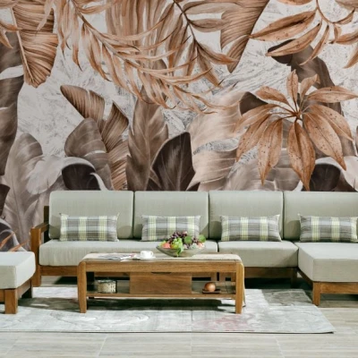 Fototapet fara imbinari Jungle Ocher Leaves Premier Decor