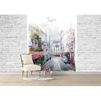 Fototapet fara imbinari Paris Watercolor City Scape Premier Decor