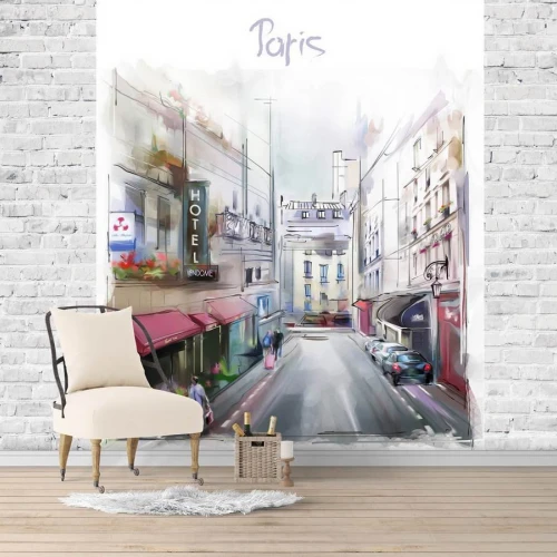 Fototapet fara imbinari Paris Watercolor City Scap Fototapet fara imbinari Paris Watercolor City Scape