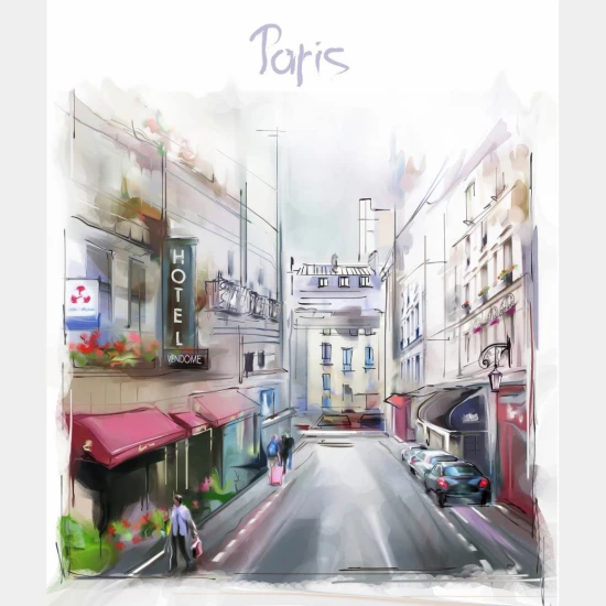 Fototapet fara imbinari Paris Watercolor City Scape