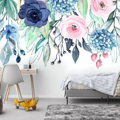 Fototapet fara imbinari Watercolor Flowers Premier Decor