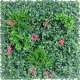 Perete decorativ verde artificial cu flori fucsia 100x100 cm