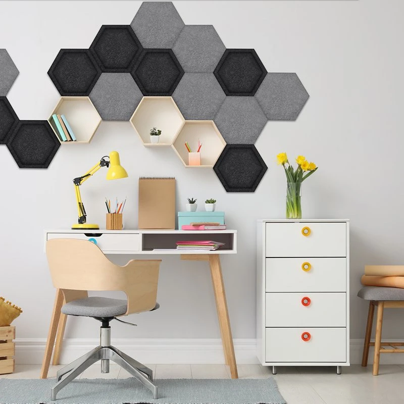 Panou acustic decorativ hexagon fagure fetru 300x259 mm