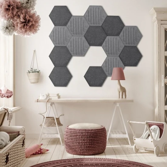Panou acustic decorativ hexagon simplu fetru 300x259 mm