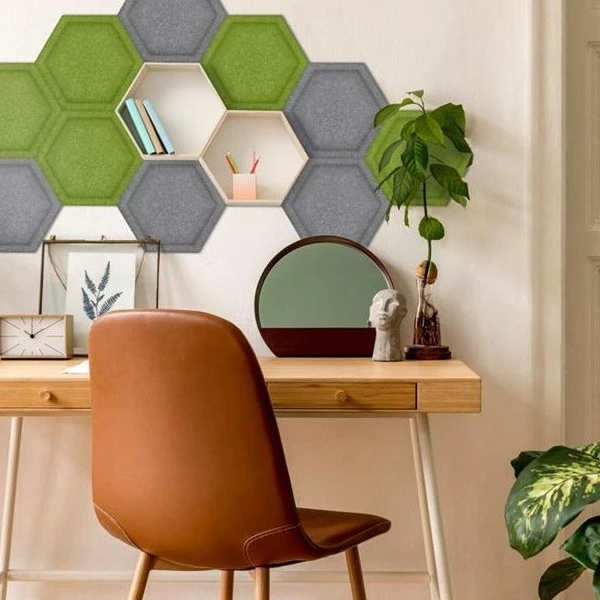 Panou acustic decorativ hexagon fagure fetru 300x259 mm