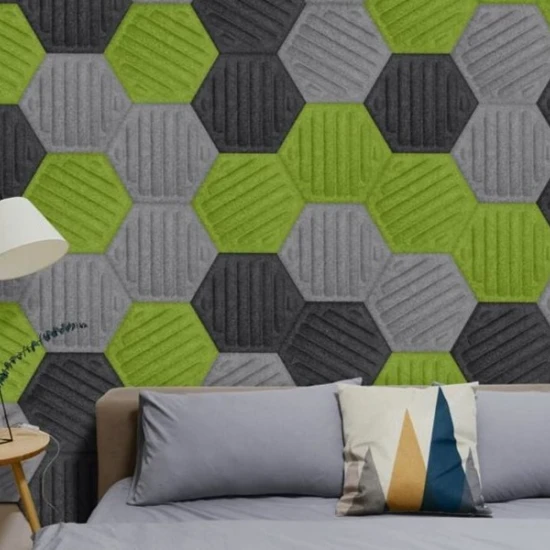 Panou acustic decorativ hexagon dungi fetru 300x259 mm