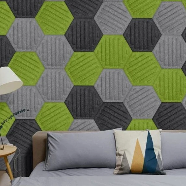 Panou acustic decorativ hexagon dungi fetru 300x259 mm