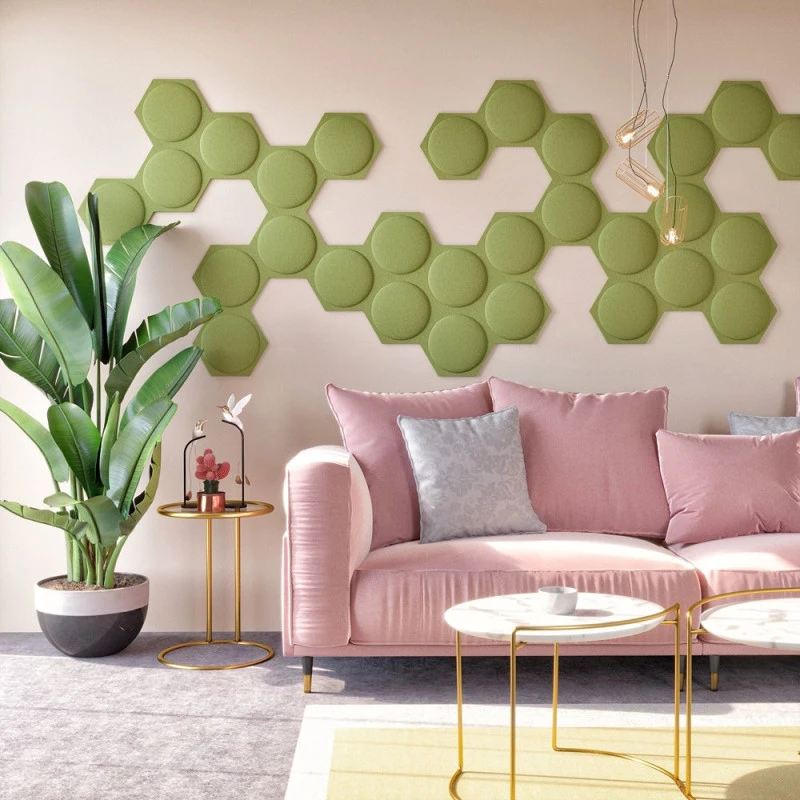 Panou acustic decorativ hexagon cerc fetru 300x259 mm