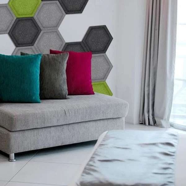 Panou acustic decorativ hexagon fagure fetru 300x259 mm