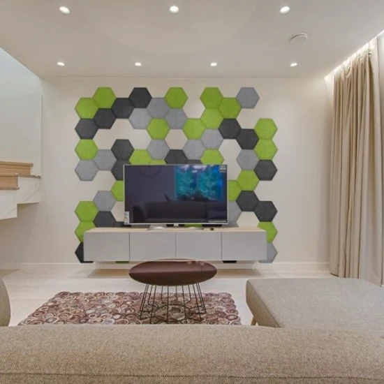 Panou acustic decorativ hexagon simplu fetru 300x259 mm