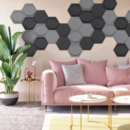 Panou acustic decorativ hexagon simplu fetru 300x259 mm